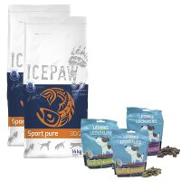 ICEPAW Sport pure 2x15kg und 3x125g Leonies Leckerlies